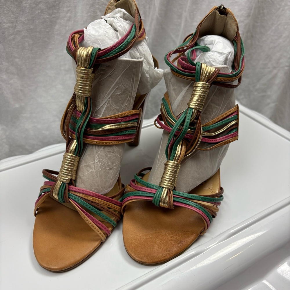 Nine West Gladiators Heeled Sandal with Twisted Multiple Color Straps 8.5